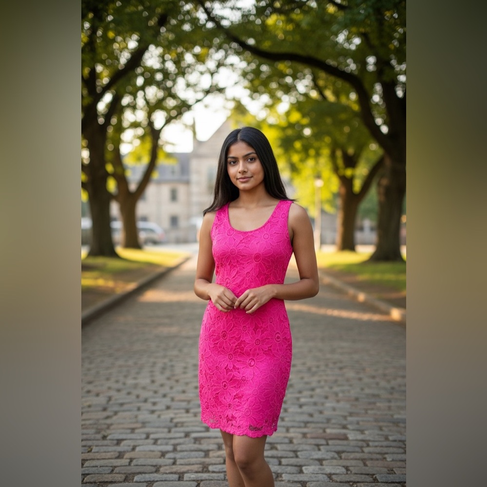 TIANA B. HOT PINK FLOWER MIDI DRESS